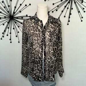 Guess sheer leopard print button down blouse Y2K sheer top grunge